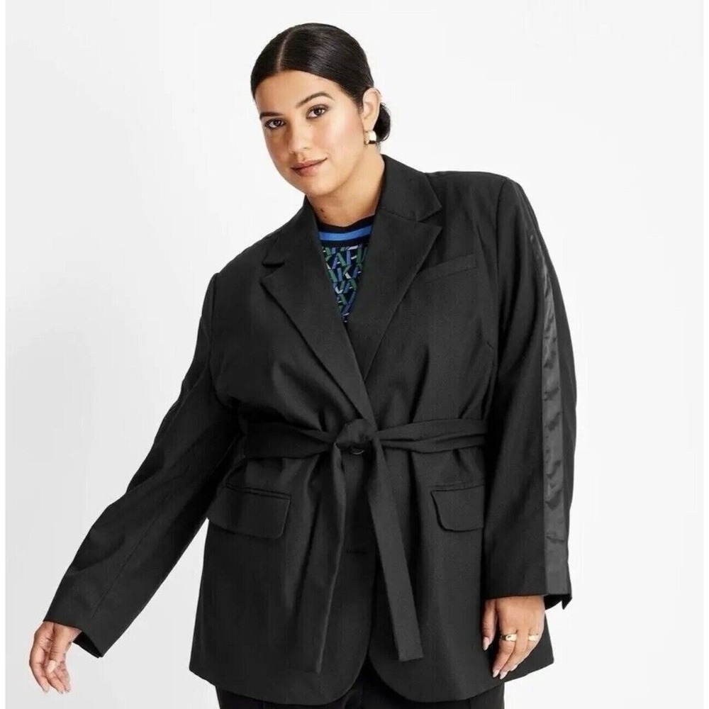 NWT Kahlana‎ Barfield Brown Tie Black Blazer Plus 4X Office Siren Glam Holiday